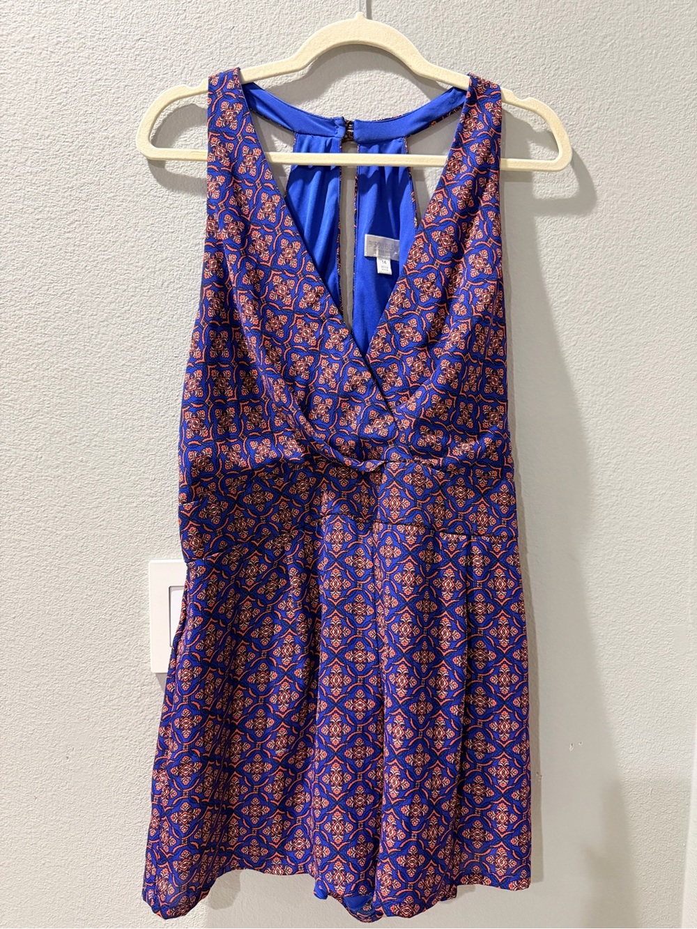 Bisou Bisou Royal Blue and Coral Sleeveless V-Neck Mini Dress
